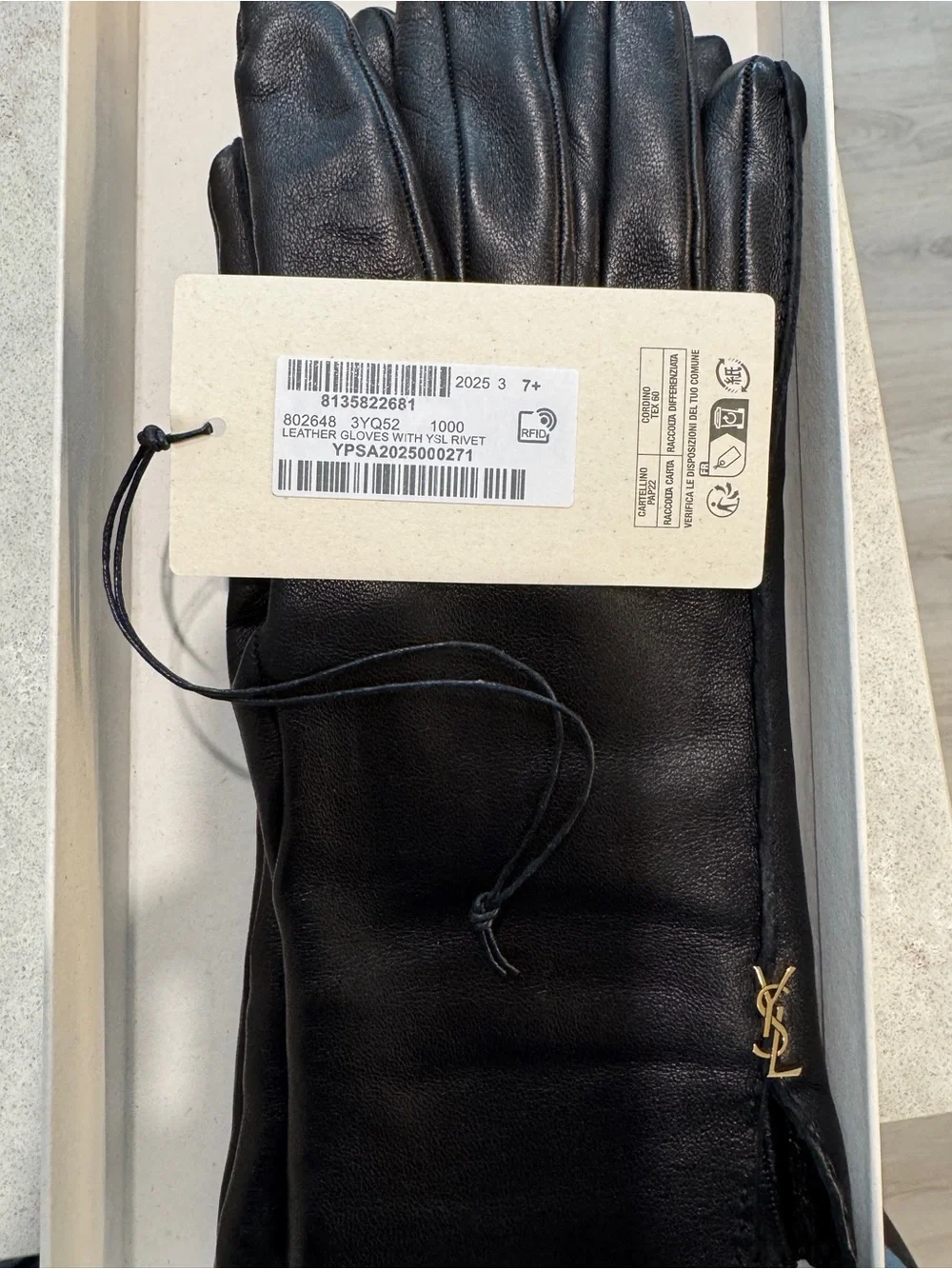 Saint Laurent Black Leather Gloves with Gold YSL Accent